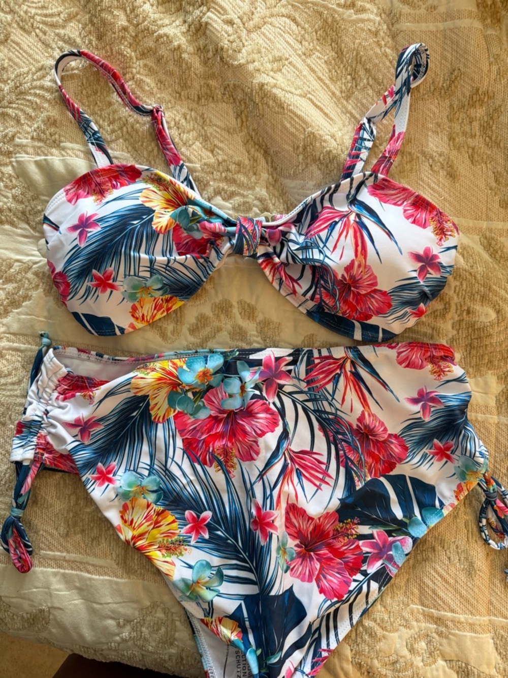 Floral Tropical Bikini Set - White with Pink & Blue